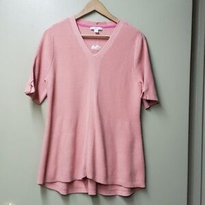 Isaac Mizrahi Knit V-Neck Ladies Summer Tunic Pink Top